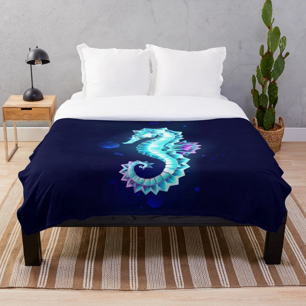 Ice seahorse plush blanket with a captivating, geometric and artistic design