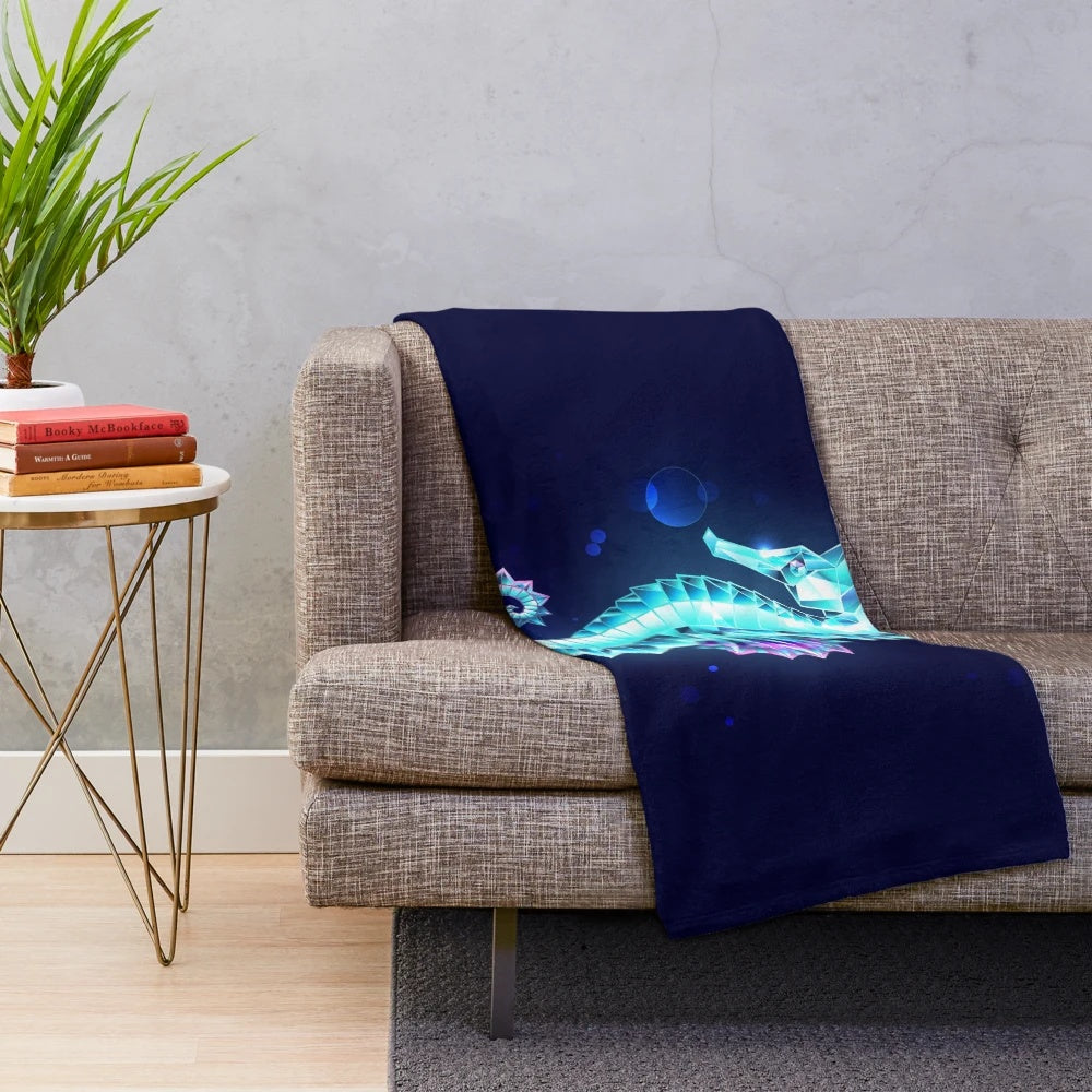 Ice seahorse plush blanket with a captivating, geometric and artistic design