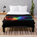 Infinity with rainbow feather on black background plush blanket