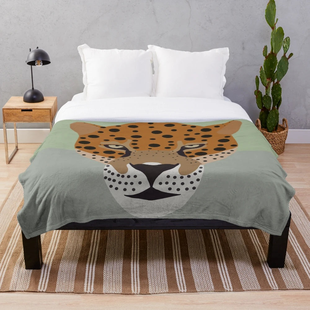 Jaguar plush blanket with bold, vibrant colors and patterns