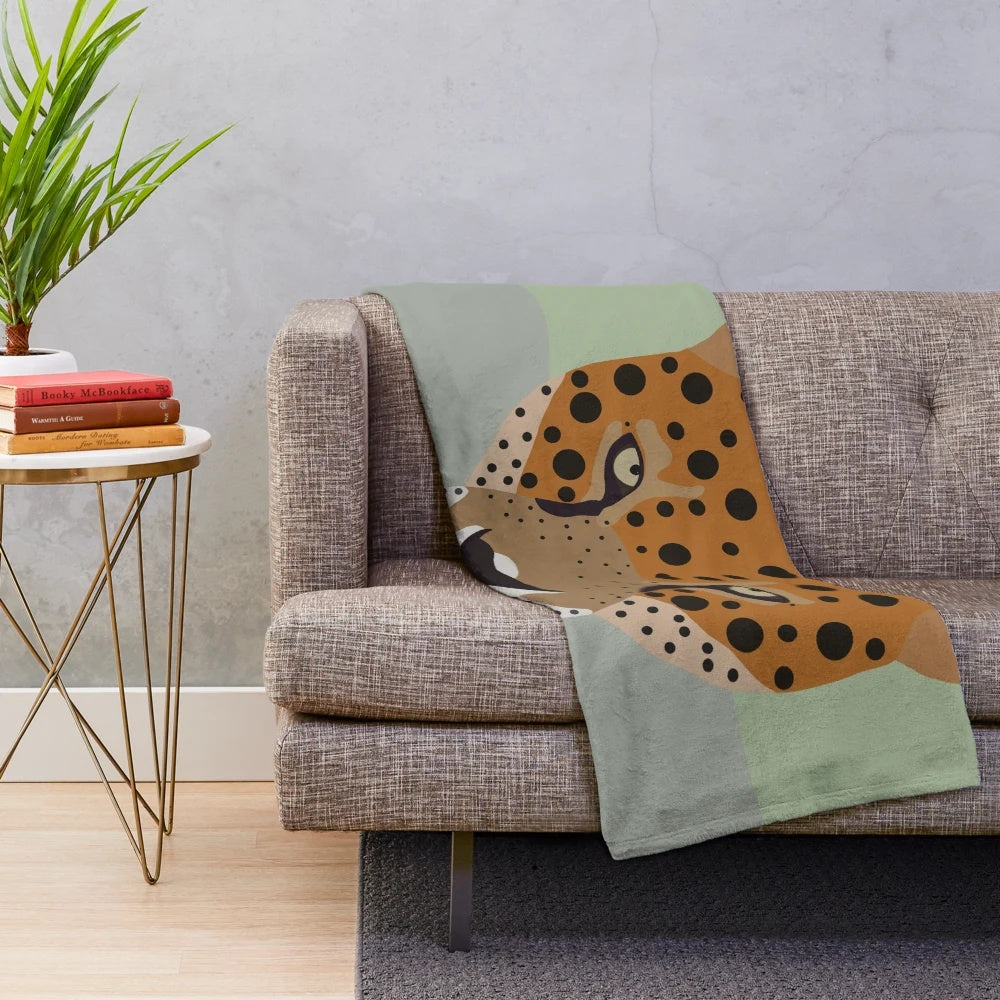 Jaguar plush blanket with bold, vibrant colors and patterns