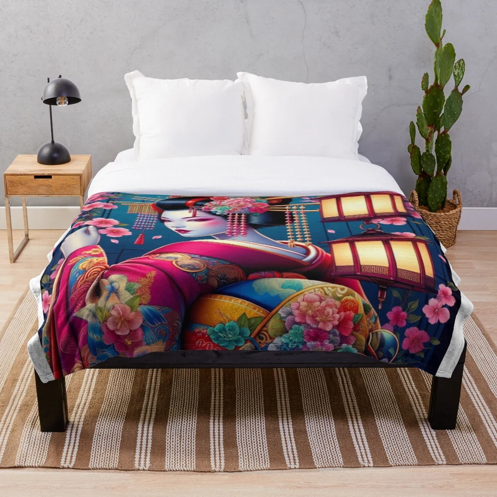 Japanese Geisha Plush Blanket