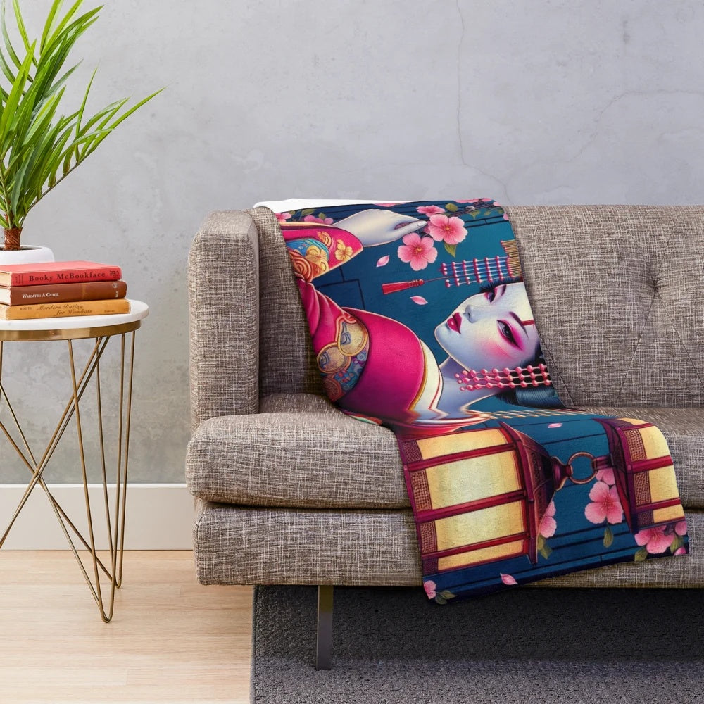 Japanese Geisha Plush Blanket
