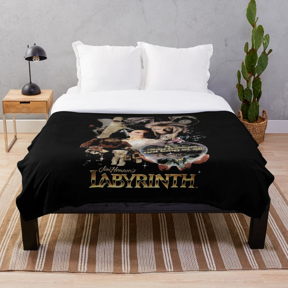 Labyrinth movie-themed plush blanket with fan art design