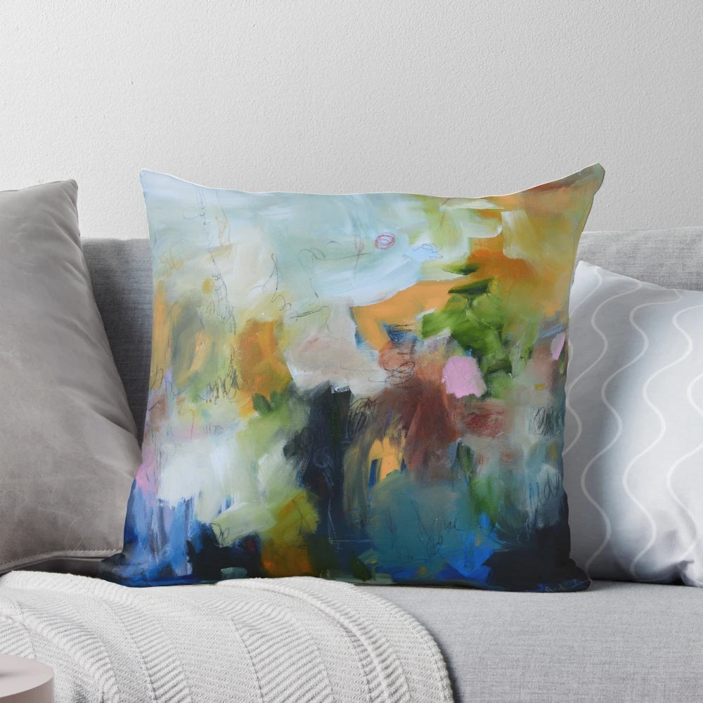 A stunning large original abstract acrylic painting featuring vibrant blue, pink, and red hues.