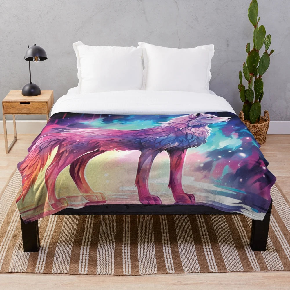 Plush blanket featuring a stunning abstract depiction of a legendary wolf