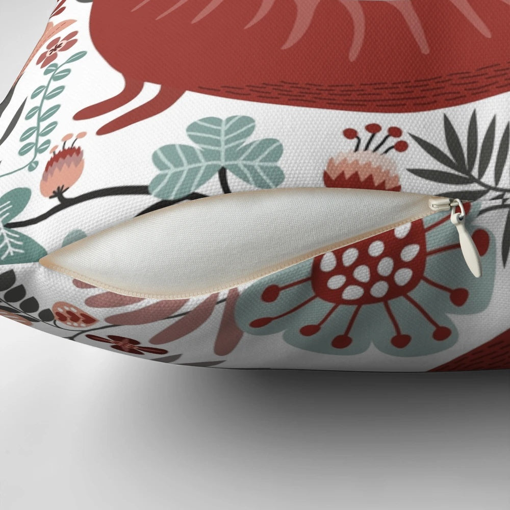 A decorative pillow featuring a retro floral pattern with cats, perfect for cat lovers on Valentine's Day.