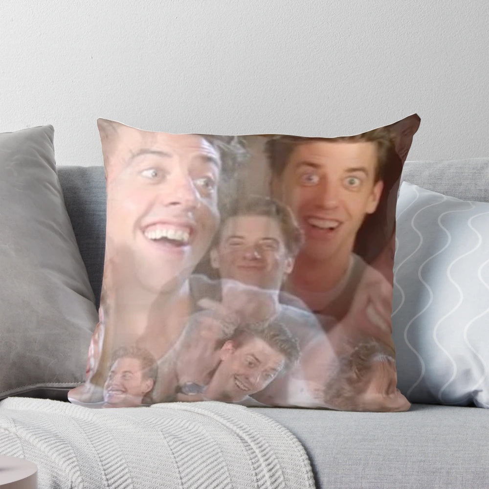 Vibrant pillow featuring a manic portrait of acclaimed musical theater actor Christian Borle