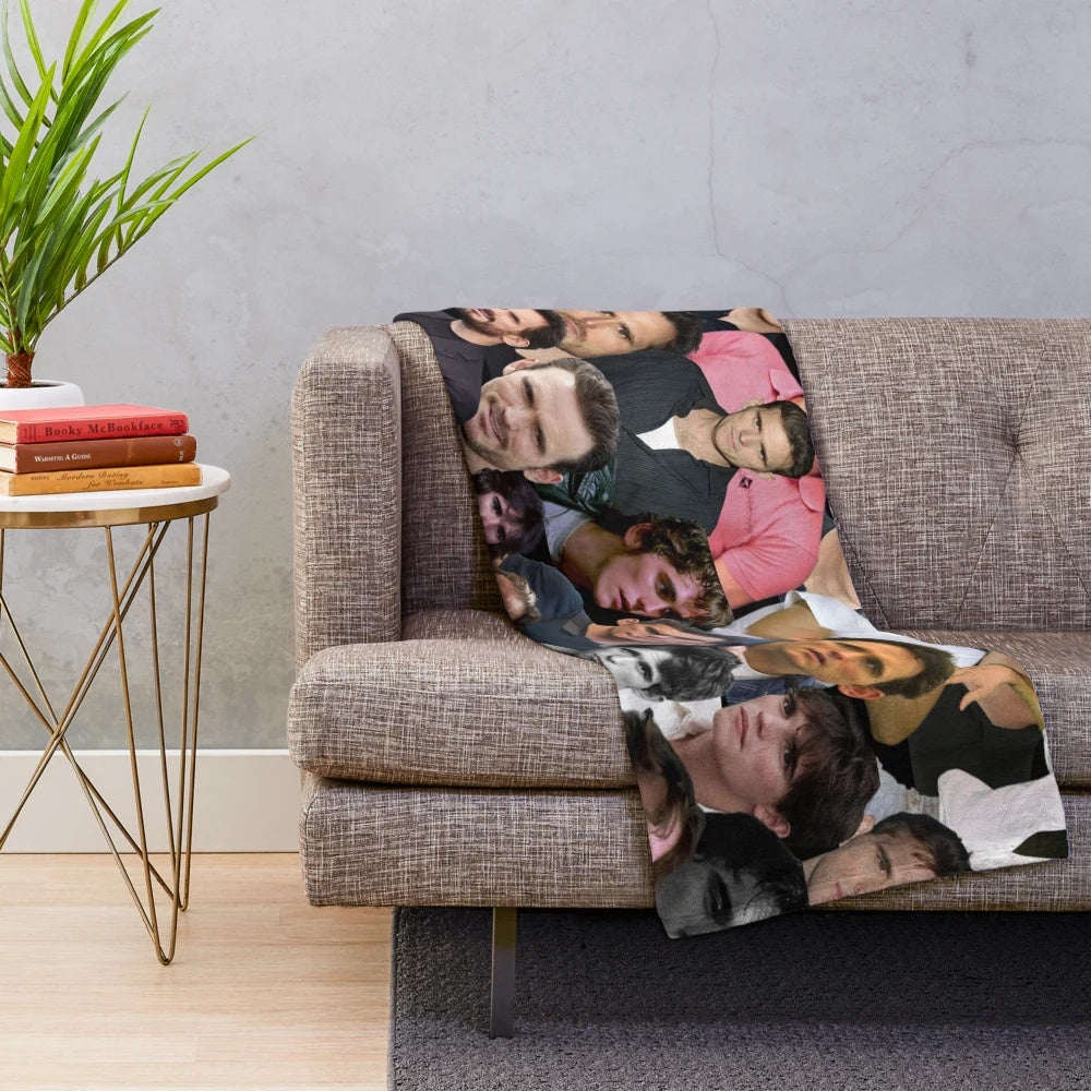 Cozy plush blanket featuring a collage of Matt Dillon's iconic movie portraits