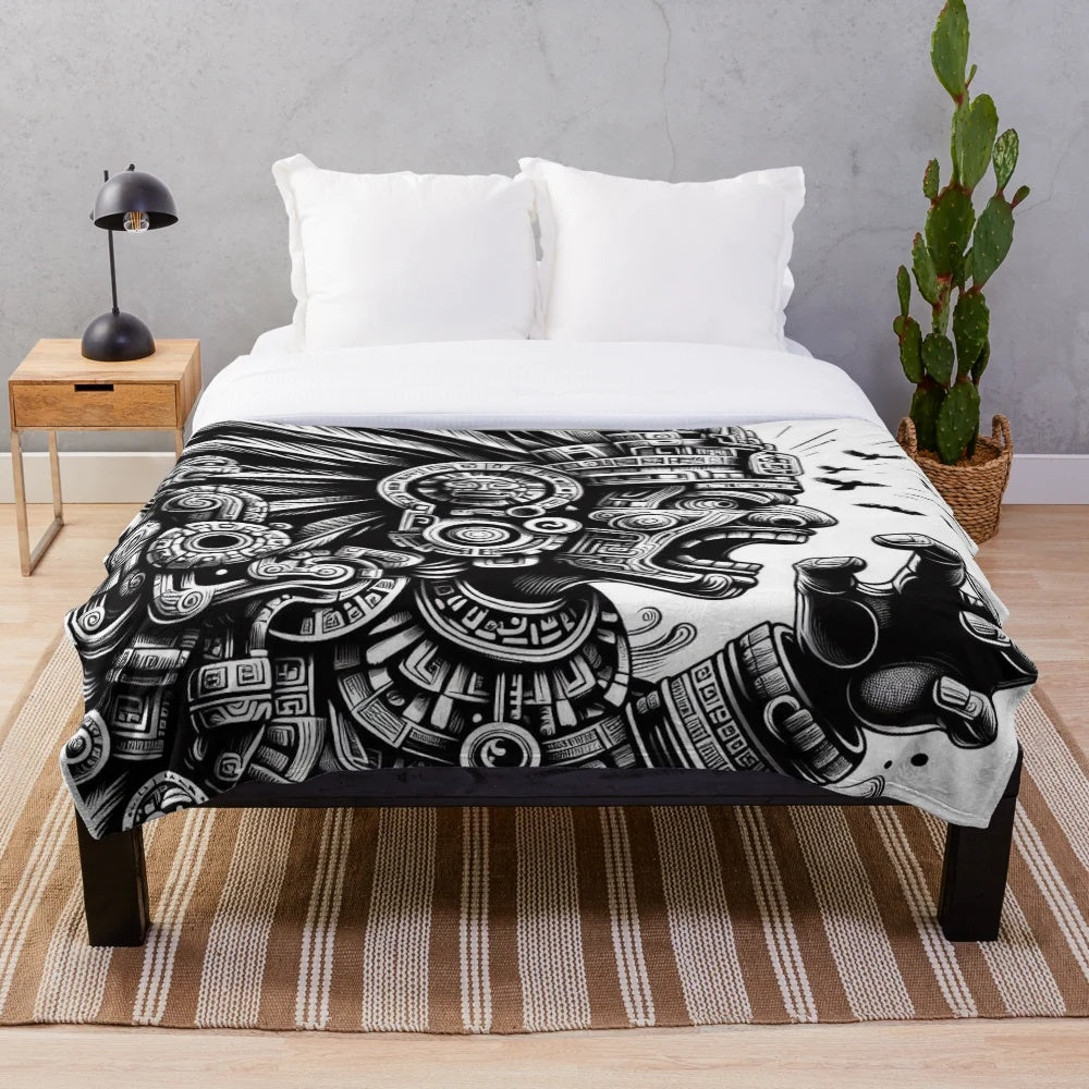 Mayan gods plush blanket featuring ancient deities and mystical symbols