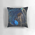 Metallic jellyfish-inspired decorative pillow with abstract underwater design