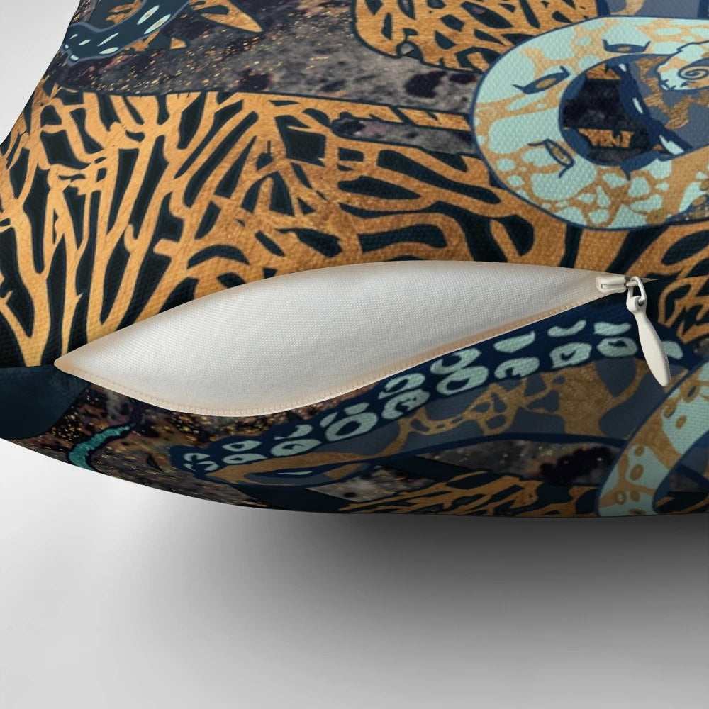 Metallic octopus-themed pillow with vibrant, natural colors