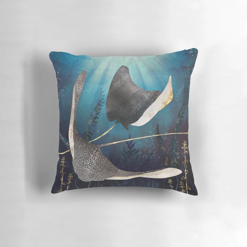 Metallic stingray-patterned decorative pillow