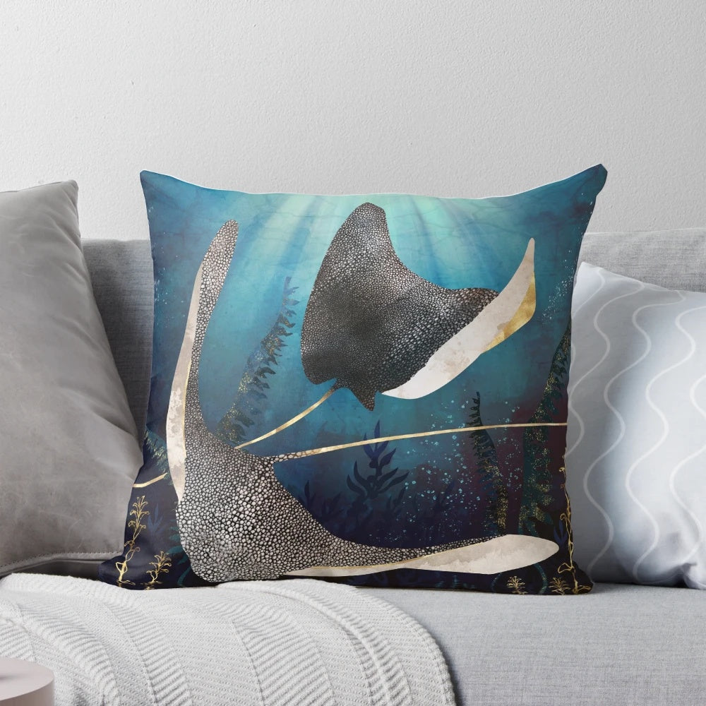 Metallic stingray-patterned decorative pillow