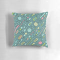 Pillow featuring a vibrant pattern of microbes, bacteria, and viruses for biology enthusiasts.