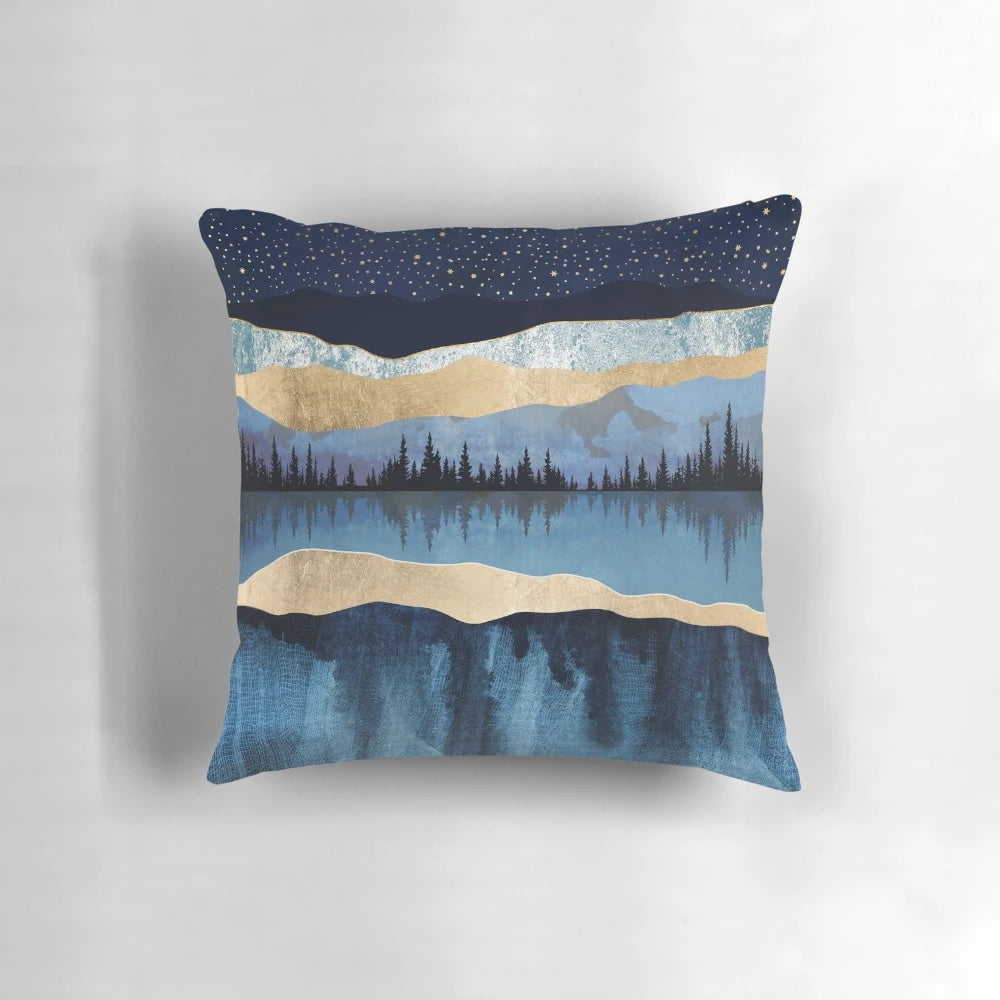 Serene landscape art depicting a night sky reflected in a still lake