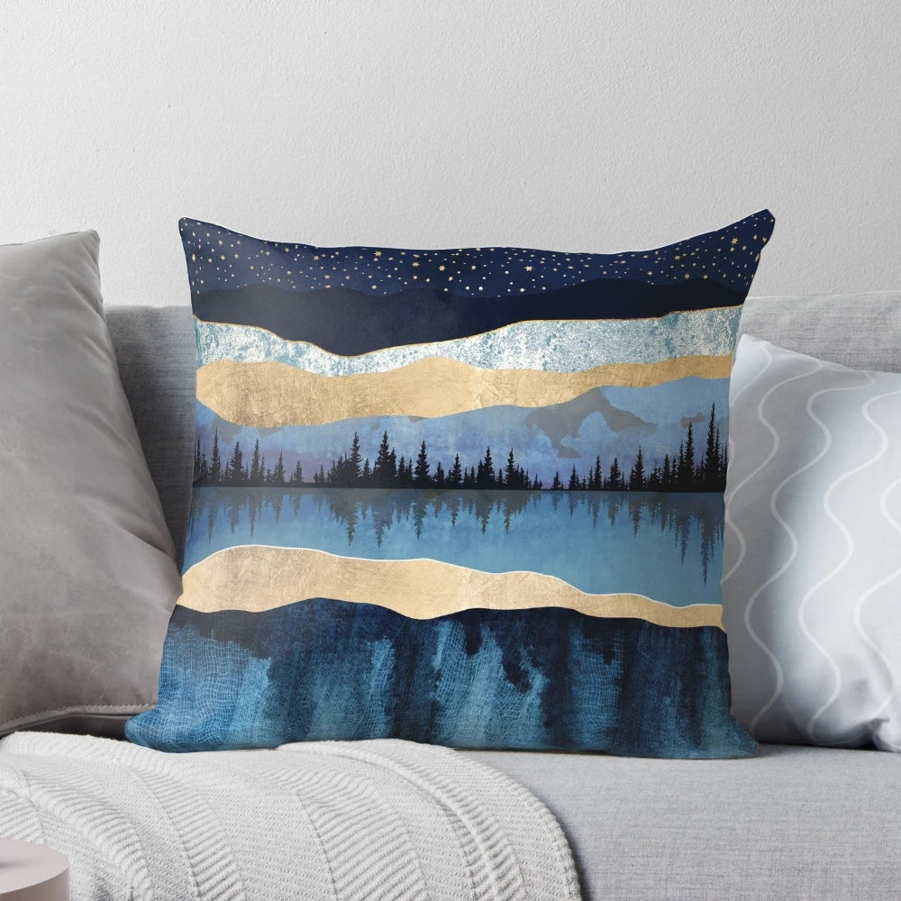 Serene landscape art depicting a night sky reflected in a still lake
