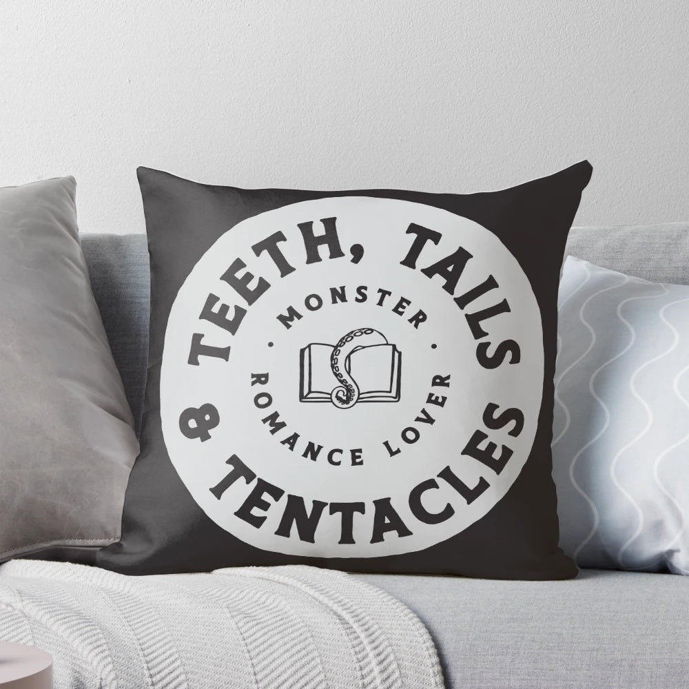 A cozy pillow featuring a monster romance design, perfect for book lovers and romance enthusiasts.