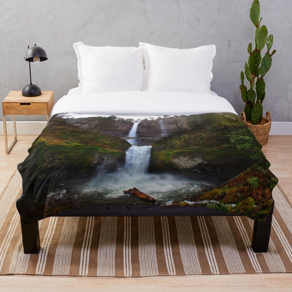 Multnomah Falls Oregon Waterfall Plush Blanket