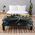 Plush blanket featuring a design of mythical sea creatures