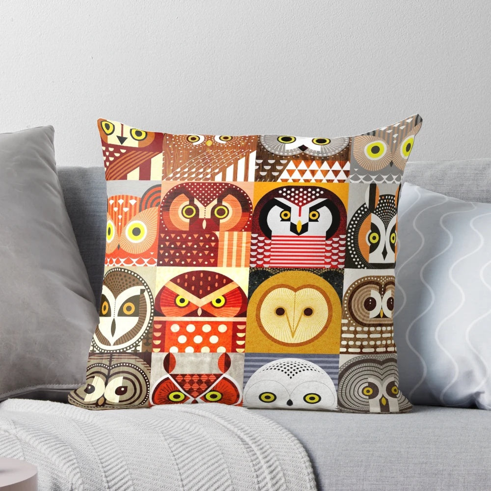 Artwork of various species of North American owls