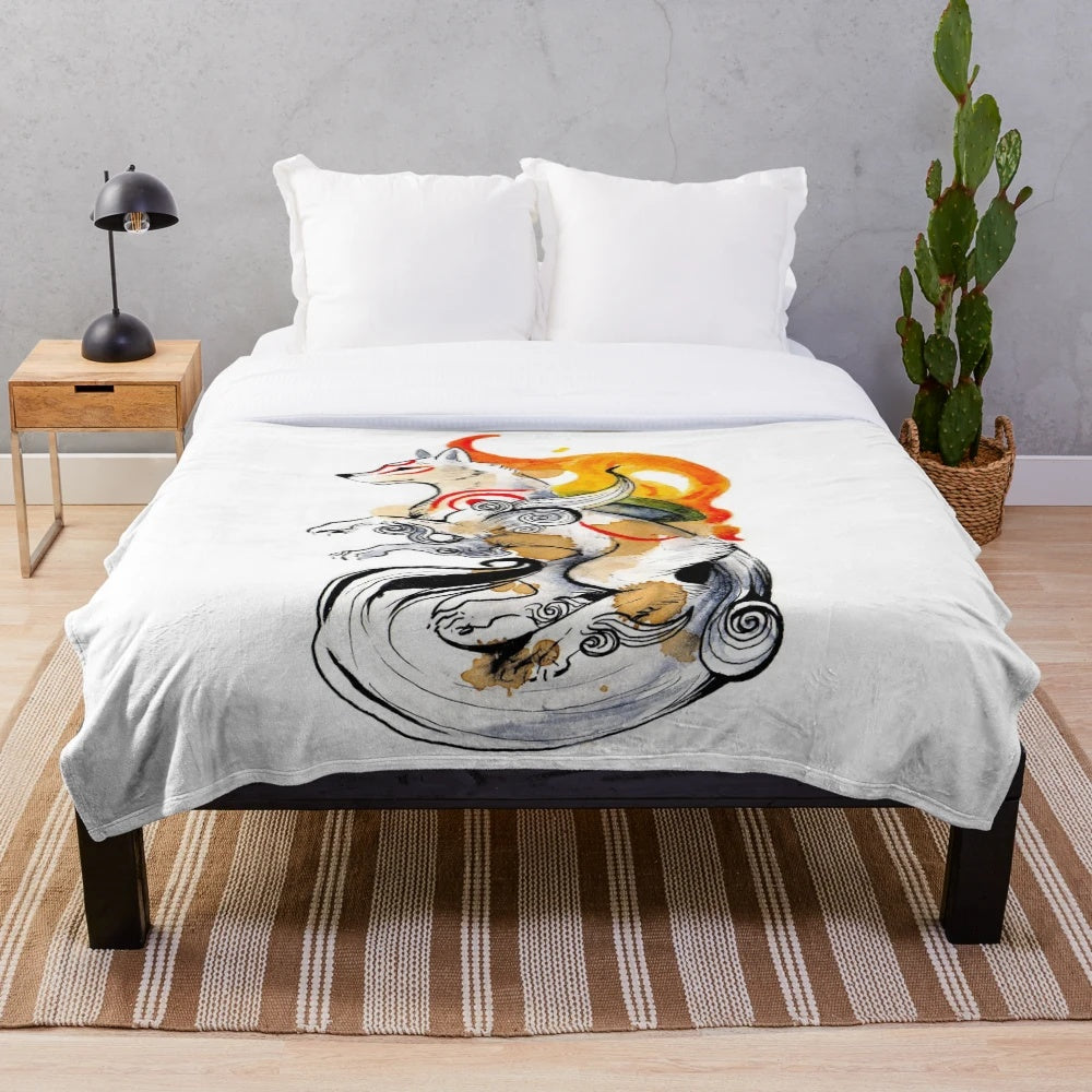 Okami Amaterasu Japanese Wolf Plush Blanket