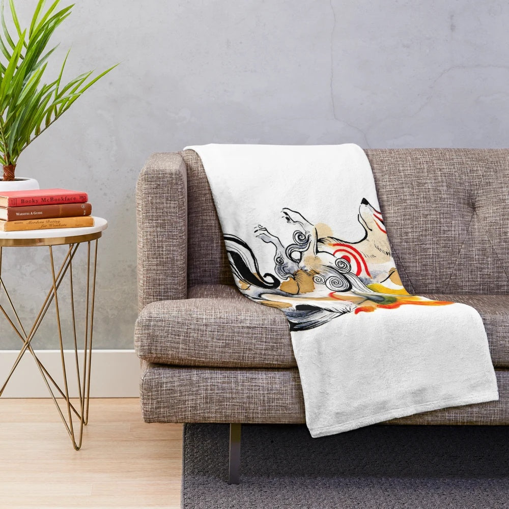 Okami Amaterasu Japanese Wolf Plush Blanket
