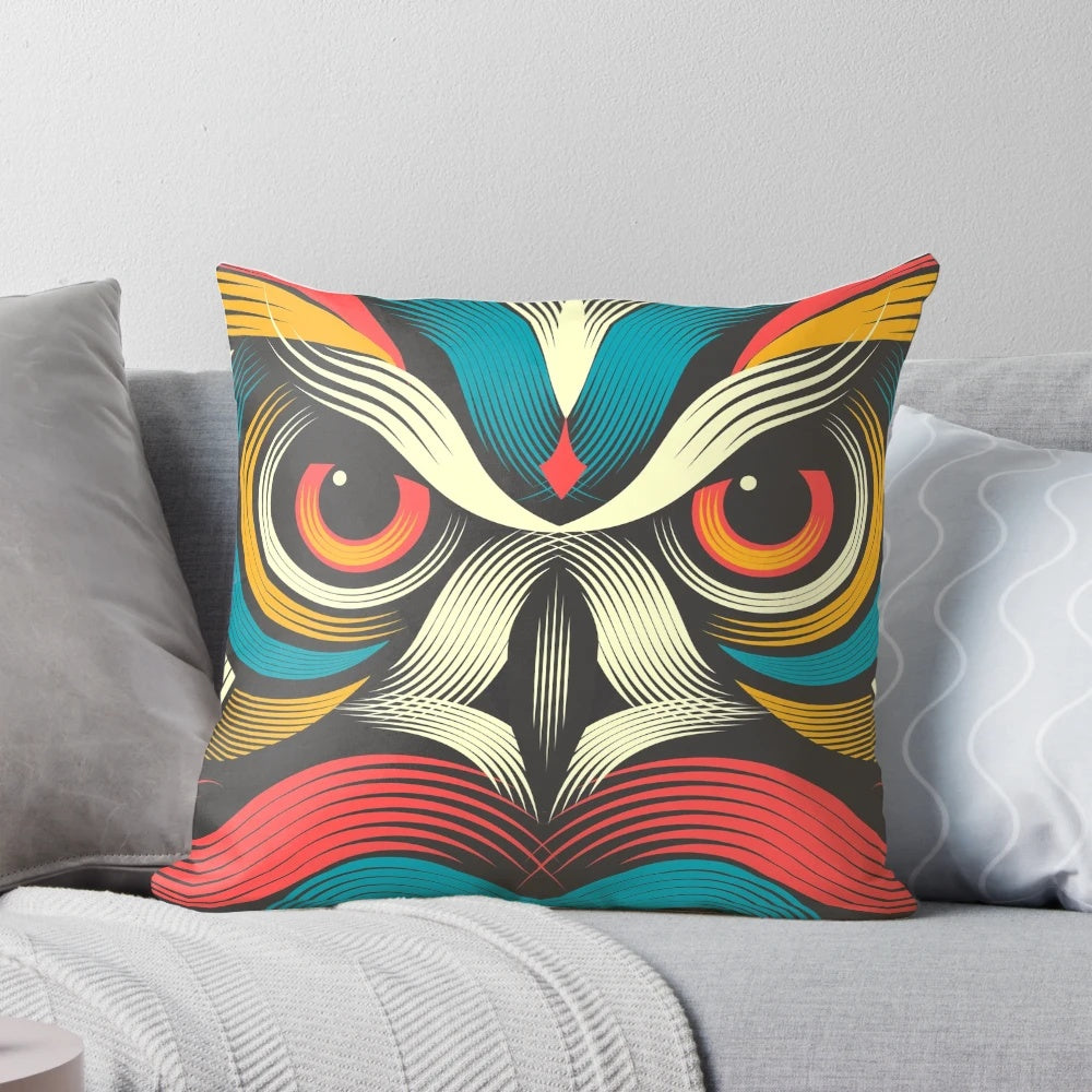 Colorful and bold owl-themed decorative pillow for the home