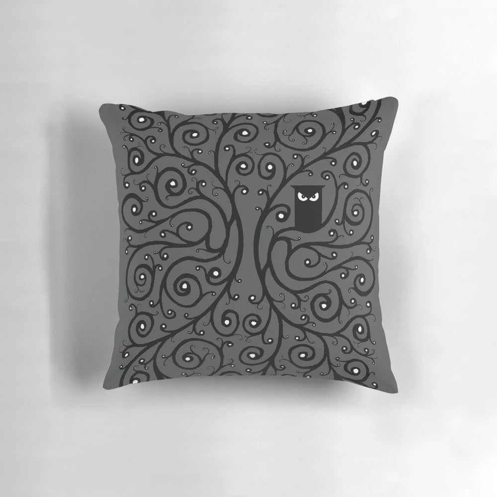 A beautifully detailed owl-themed pillow with a symmetrical pattern, perfect for adding a touch of nature and intrigue to any room.