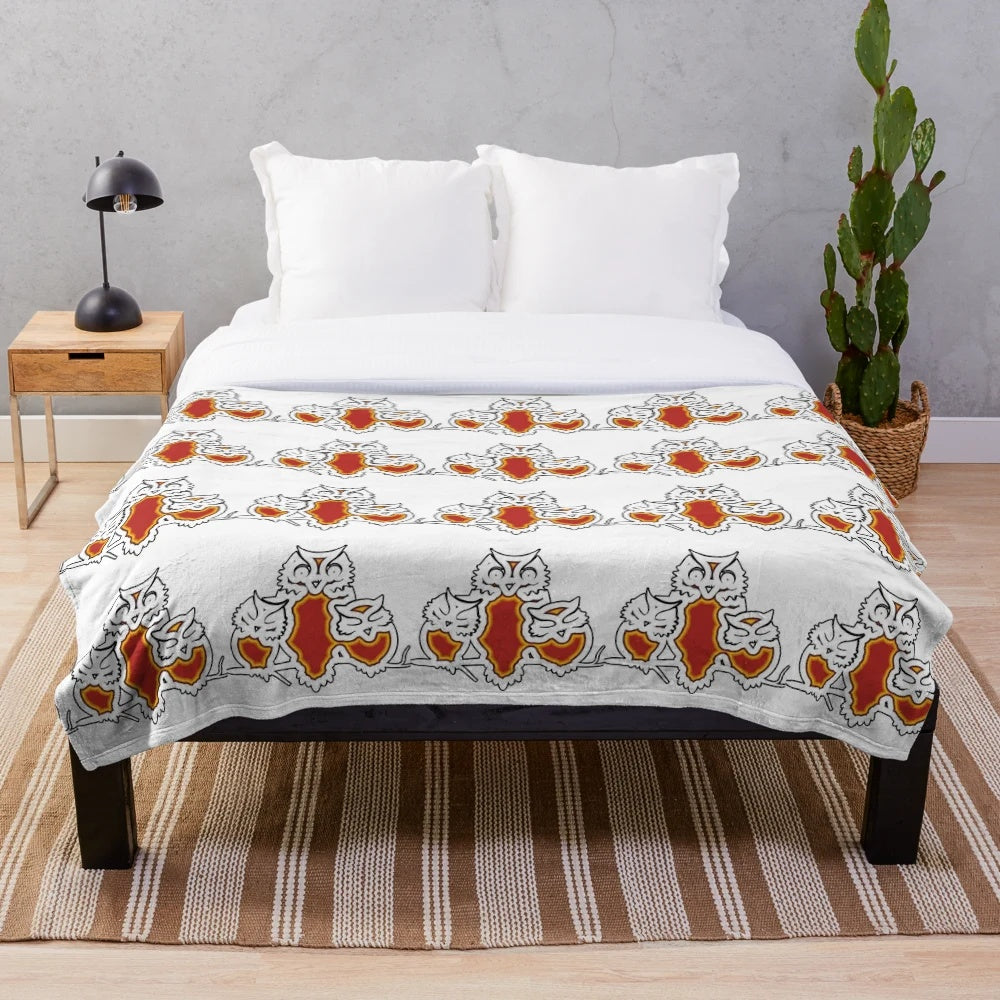 Owls plush blanket with abstract colorful nature animal design