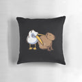 Vibrant photograph of a pelican attempting to eat a capybara, printed on a soft and durable pillow