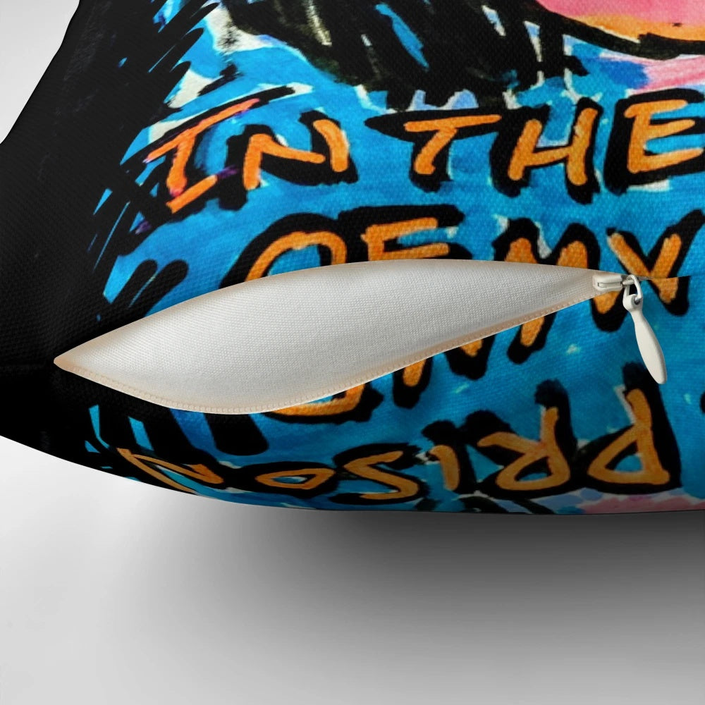 A dark, moody pillow design representing the 'prison of the mind' concept