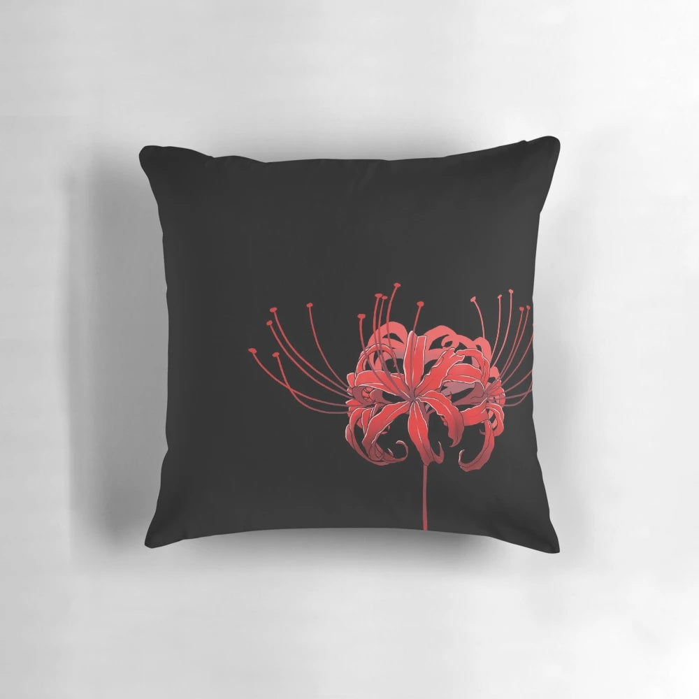 Vibrant red spider lily blooms in a beautiful, high-quality pillow design.