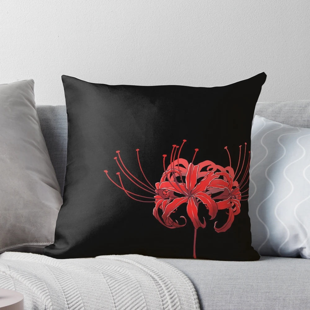 Vibrant red spider lily blooms in a beautiful, high-quality pillow design.