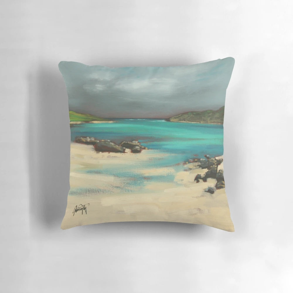 Vibrant oil painting of the rugged coastline of Vatersay and Barra, Scotland