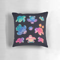 A plush, high-quality throw pillow featuring a detailed illustration of a majestic sea turtle swimming in the ocean.