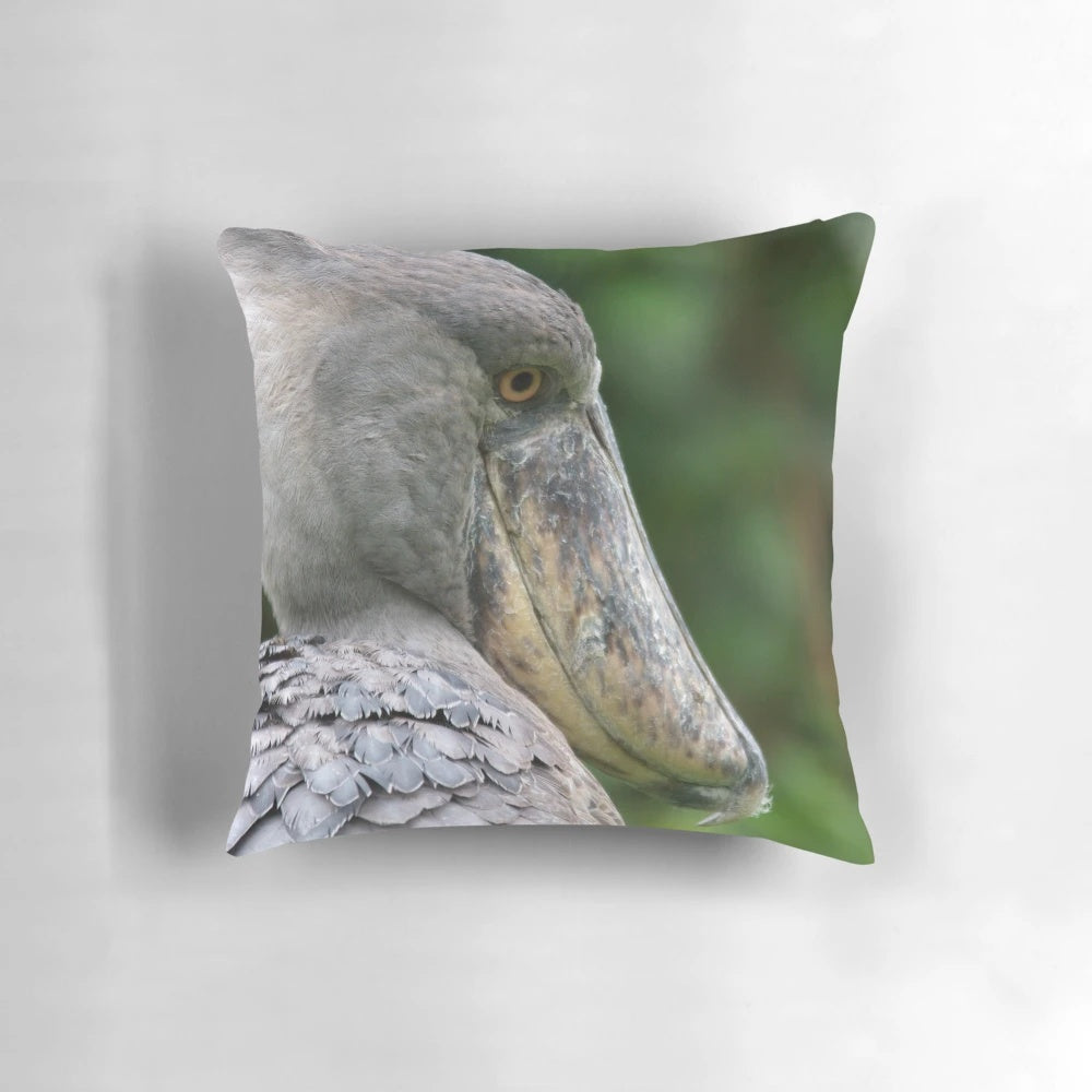 Soft and cuddly shoebill bird plush pillow, featuring the unique and distinctive beak of this African stork.