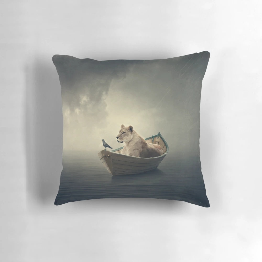 Siren song nautical-themed decorative pillow with dreamy, conceptual imagery