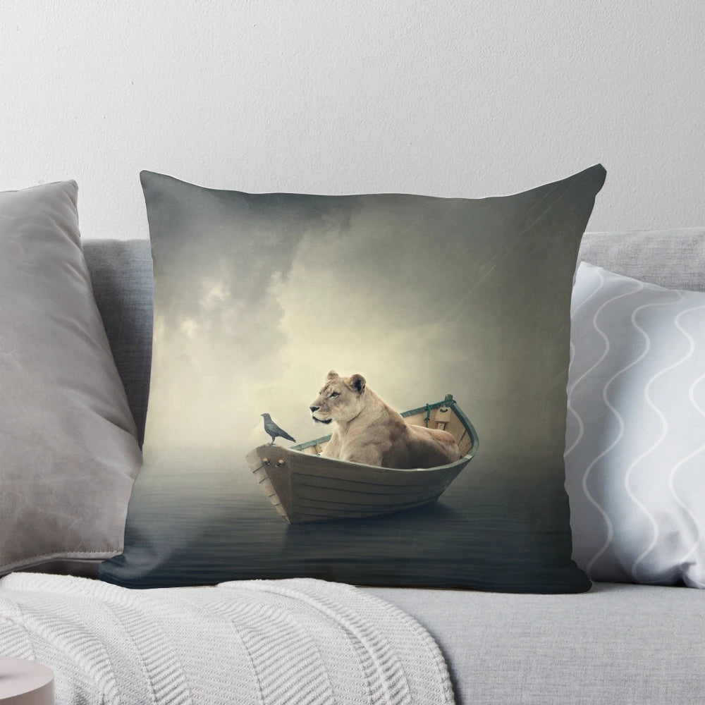Siren song nautical-themed decorative pillow with dreamy, conceptual imagery