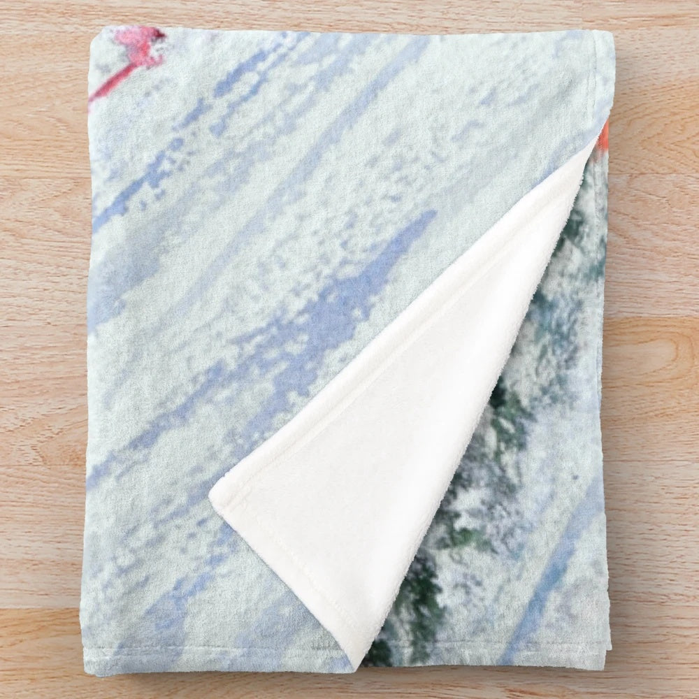 Skiing plush blanket featuring a winter sports scene