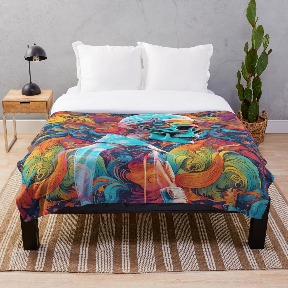 Colorful skull patterned plush blanket
