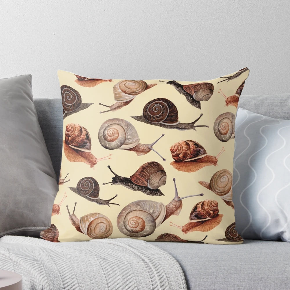 Cozy snail pillow showcasing the intricate shells and textures of these fascinating gastropods.