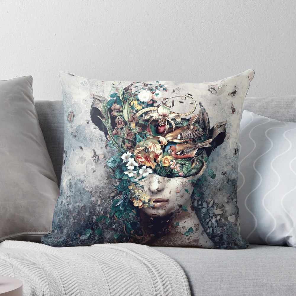 Mesmerizing surreal floral art portrait depicting a dark, ethereal botanical landscape