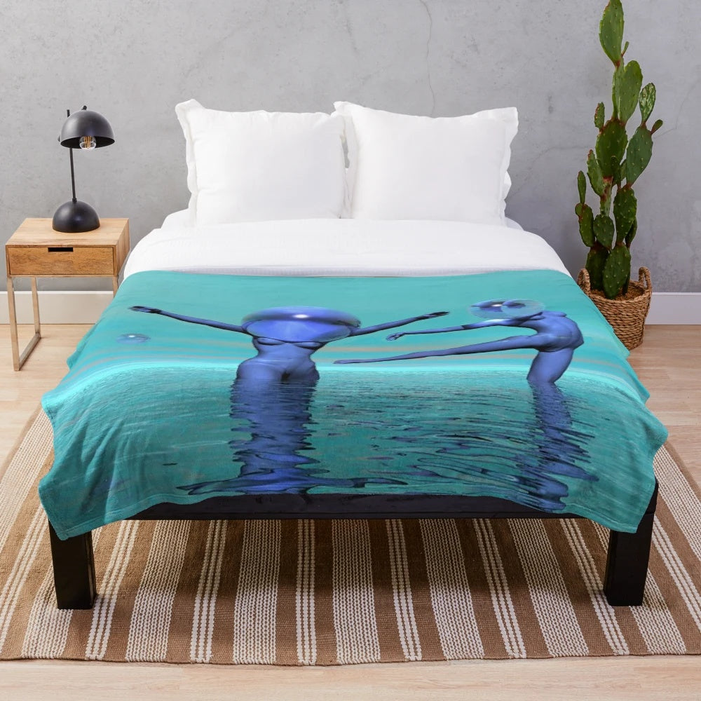 Artistic plush blanket featuring a surreal water ballet design