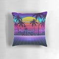 A vibrant and nostalgic synthwave-inspired pillow featuring a stunning sunset landscape in a retro-futuristic aesthetic.