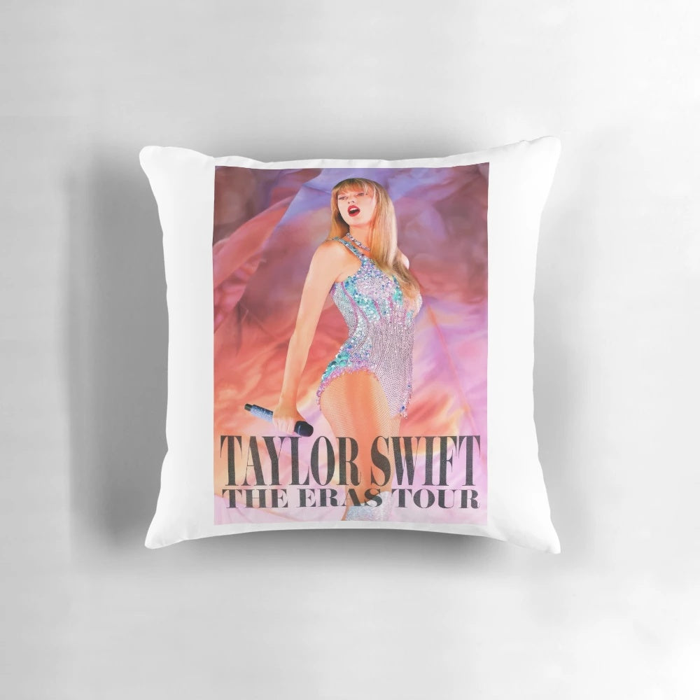 Taylor Swift The Eras Tour Pillow with a colorful design and lyrics