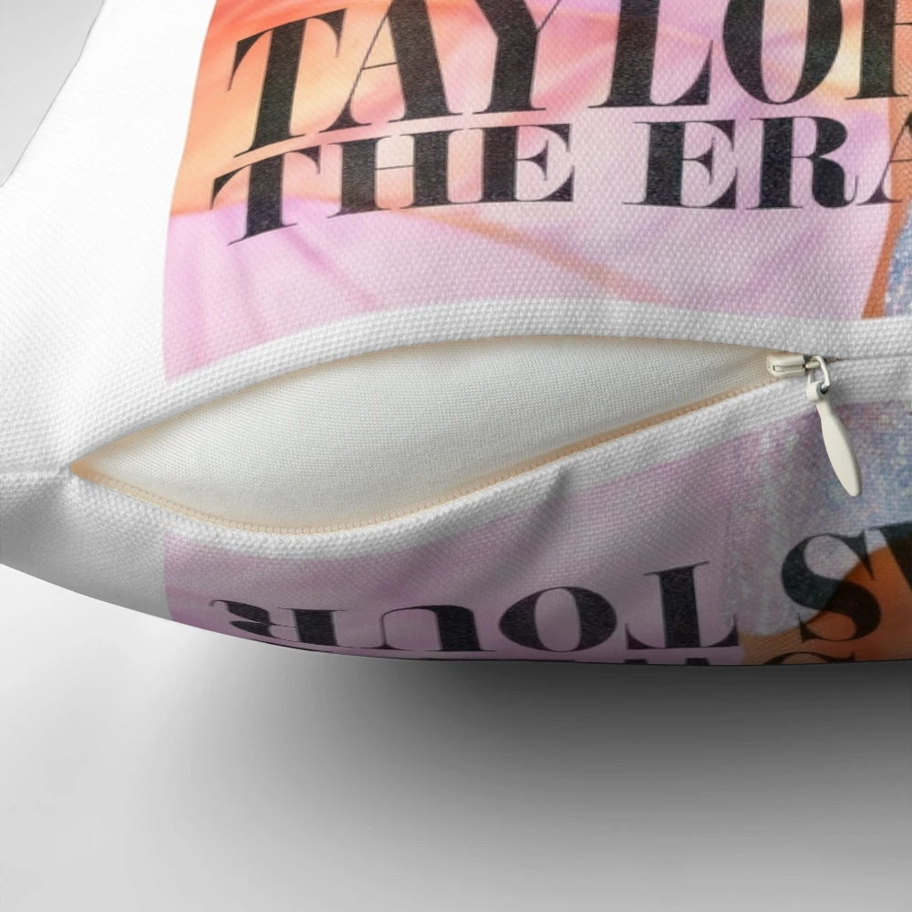 Taylor Swift The Eras Tour Pillow with a colorful design and lyrics
