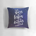 Decorative pillow featuring a watercolor typography design inspired by the Night Court series by Sarah J. Maas