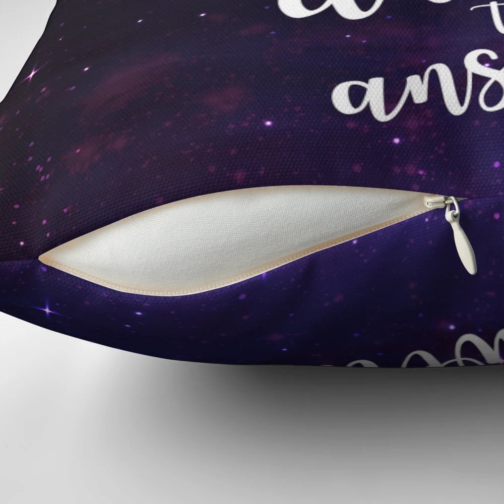 Decorative pillow featuring a watercolor typography design inspired by the Night Court series by Sarah J. Maas