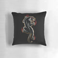 Detailed illustration of a traditional style black panther tattoo design on a throw pillow